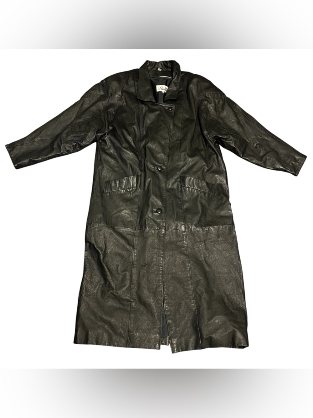 Vintage Rallee 1980s Womens Black Leather Trench Coat- Size Large